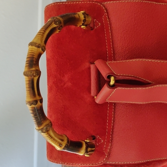 Red Suede Gucci Backpack Vintage Bamboo main image 15